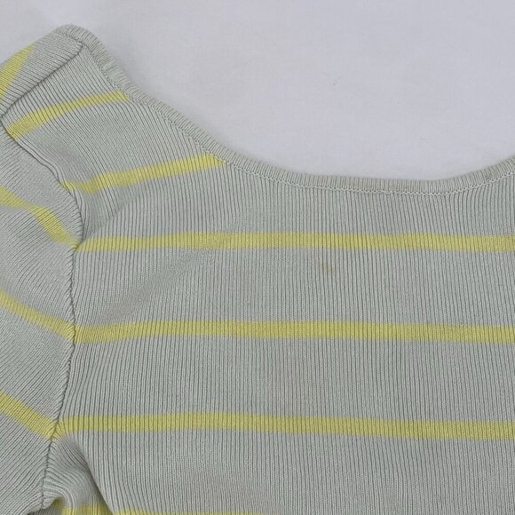 Zara Size Small striped cropped light green & yellow Ribbed Long Sleeve Top - Picture 3 of 9